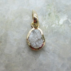 Natural Raw Diamond Pendant, Snow White Raw Rough Uncut Diamond Charm Pendant, 14K Solid Gold