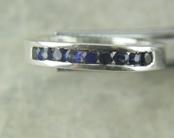 Natural Blue Sapphire Ring, Blue Sapphire Band, Channel Set Sapphire Stacking Ring, 925 Sterling Silver Wedding Band