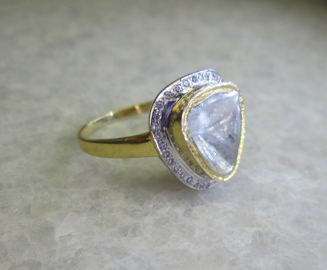 Polki Diamond Slice Ring 14K Solid Yellow Gold Wedding Ring - Etsy
