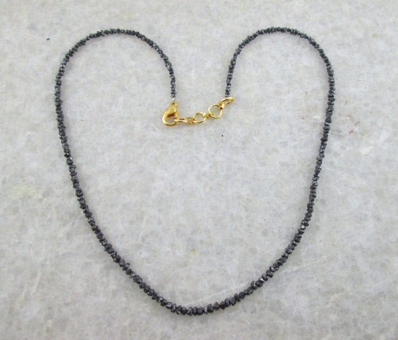 Natural Raw Rough Uncut Black Diamond Beads Necklace, with silver clasp image 5