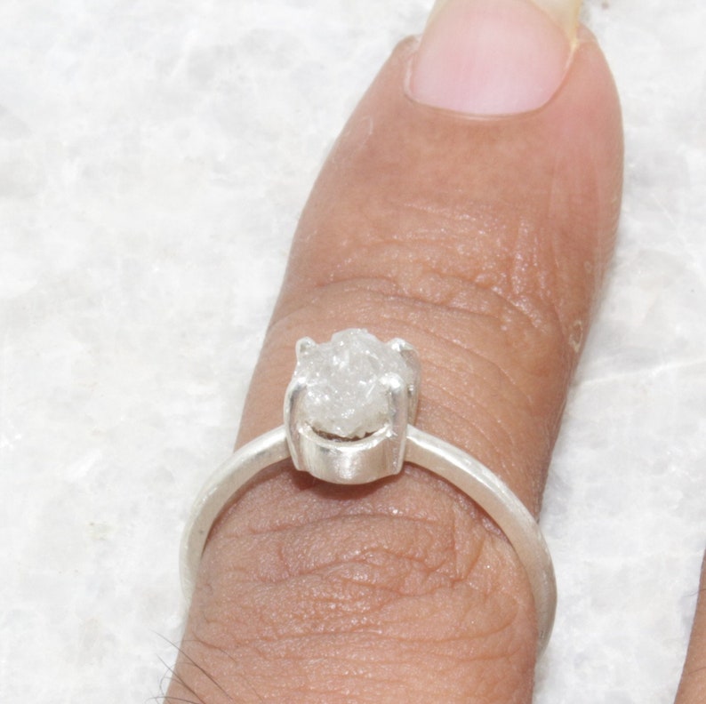 Natural Raw Diamond Ring, Raw Rough Uncut Diamond Ring, Silver Diamond Ring, 925 Sterling Silver Ring image 4