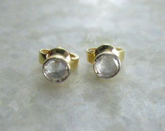 Natural 4mm Rose Cut Diamond Earrings 14K Yellow Gold, 4mm SI Clarity Diamond Studs gift for her