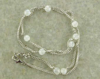 Natural Moonstone Station Chain Necklace, Station Necklace Silver, Moonstone Beads Necklace, 20" Long 925 Sterling Silver