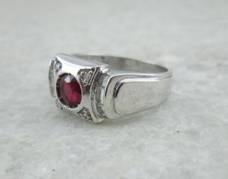 Mens Ruby Diamond Ring in 925 Sterling Silver Etsy