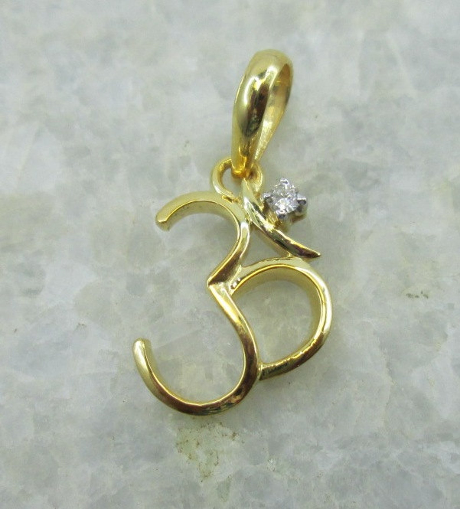 Om Diamond Pendant in 18K Solid Yellow Gold Etsy