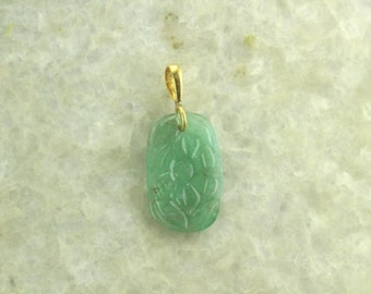 Natural Emerald Pendant, Carved Emerald Gemstone Pendant in 18K Yellow Gold, Anniversary Gift for Her