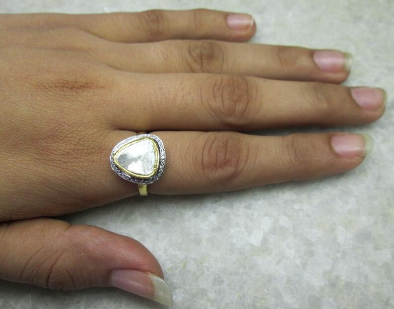 Polki Diamond Slice Ring, 14K Solid Yellow Gold Wedding Ring Etsy