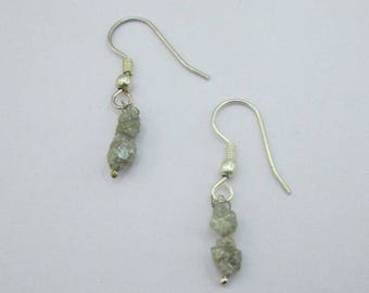 Natural Raw Diamond Earrings, Rough Diamond Beads Dangling Earrings, Diamond Beads Silver Earrings, 925 Sterling Silver