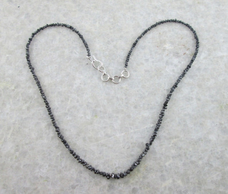 Natural Raw Rough Uncut Black Diamond Beads Necklace, with silver clasp image 4