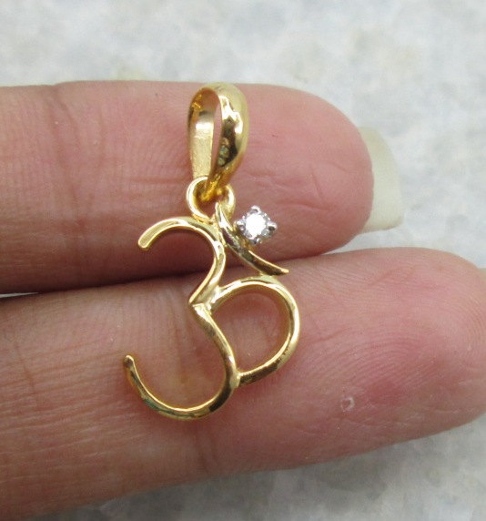 Om Diamond Pendant in 18K Solid Yellow Gold Etsy