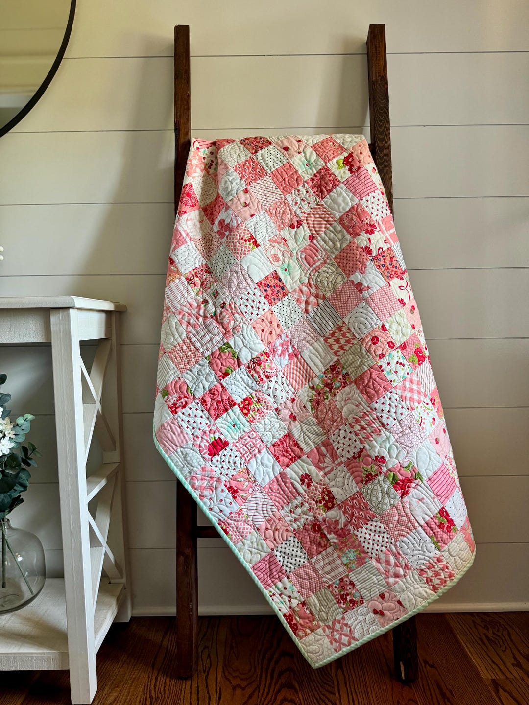 Strawberry Pink Patchwork Quilt - Etsy