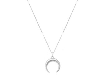 Horn Necklace-Boho Horn-Unisex Jewelry Horn Pendant-Gift for Her-Silver Horn-Chic Horn-Silver Necklace-Steel Necklace-Boho Necklace