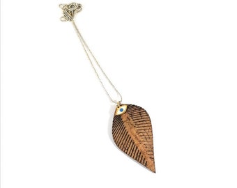 Collana in sughero, collana di piume, gioielli Boho, gioielli in sughero, piuma di sughero, regalo per lei, collana per tutti i giorni, accessori in sughero, collana da donna