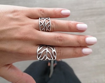 Blatt Ring-Verstellbarer Ring-Set Ringe-Statement Ring-Mode Ring-Breit Ring-Boho Ringe-Boho Schmuck-Ring Schichtung-Geschenk für sie-Girly Ringe