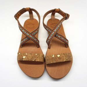 Bohemian Sandals-Greek Sandals-Leather Sandals-Women Sandals-Handmade Sandals-Decorated Sandals-Cork Sandals-Summer Shoes-Gift For Her