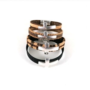 Bracelet croix-bracelet portugais en liège-bracelet en liège-cadeau végétalien-bracelet pour homme-cadeau unisexe-cadeau pour elle-bijoux respectueux de l&#39;environnement-bracelet