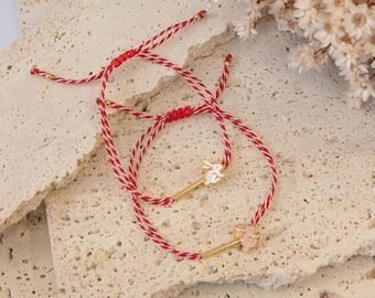 Rabbit Bracelet-Bunny Jewelry-Martisor Bracelet-Martaki-Bunny Bracelet-Martis Bracelet-Red White Bracelet-Boho Bracelet-Spring Bracelet