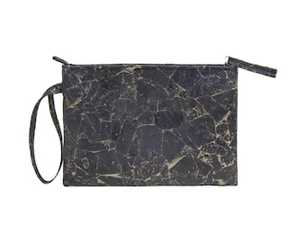 Black Wristlet-Cork Handbag-Cork Wristlet-Eco Friendly Bag-Christmas Gift-Cork Purse-Bridesmaid Gift-Evening Bag-Chic Bag-Zipper Pouch