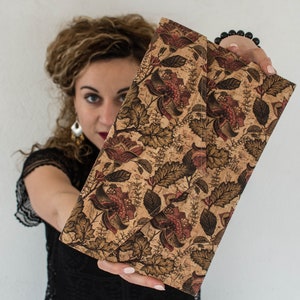 Bolso de corcho-Bolso floral-Bolsa de sobre de corcho-Bolso ecológico-Bolso vegano-Bolso hecho a mano-Regalo para ella-Regalo vegano-Bolsa de corcho-Embrague de corcho-Bolso único