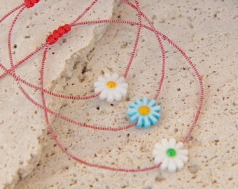 Mother Of Pearl-Martisor Bracelet-Martaki-Daisy Bracelet-Martis Bracelet-Red White Bracelet-Boho Bracelet-Spring Bracelet-Daisy Jewelry