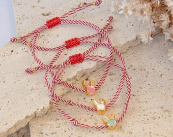 Bunny Bracelet-Bunny Jewelry-Martisor Bracelet-Martaki-Rabbit Bracelet-Martis Bracelet-Red White Bracelet-Boho Bracelet-Spring Bracelet