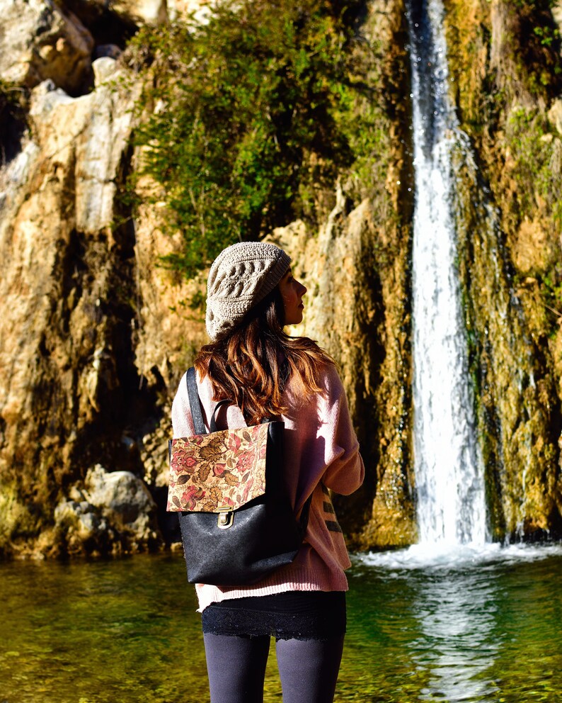 Boho Backpack-City Rucksack-Cork Backpack-Vegan Travel Bag-Flower Backpack-Hipster Backpack-Eco Bag-Valentines Gift-Womens Rucksack-Chic Bag image 3