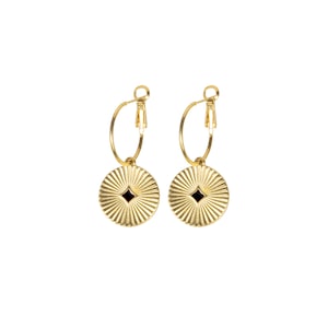 Gold Coin Hoops-Coin Earrings-Greek Earrings-Hoop Earrings-Disc Earrings-Dangle Earrings-Boho Earrings-Gold Earrings-Gold Plated Earrings