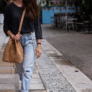 Beige Bucket Bag-Eco Friendly-Crossbody Bag-City Bag-Vegan Bag-Gift Idea for Women-Cork Bag-Handbag-Carry All Bag-Women Shoulder Bag-Eco Bag image 2