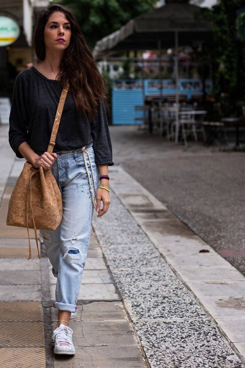 Beige Bucket Bag-Eco Friendly-Crossbody Bag-City Bag-Vegan Bag-Gift Idea for Women-Cork Bag-Handbag-Carry All Bag-Women Shoulder Bag-Eco Bag image 2