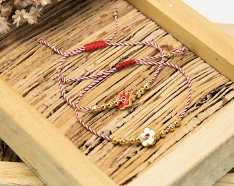Flower Bracelet-Martisor Bracelet-Martaki-Martis Bracelet-Red White Bracelet-Daisy Bracelet-Spring Bracelet-March Bracelet-Daisy Jewelry