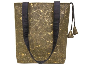 Green Cork Tote Bag: Vegan Leather Shoulder Bag with Zipper