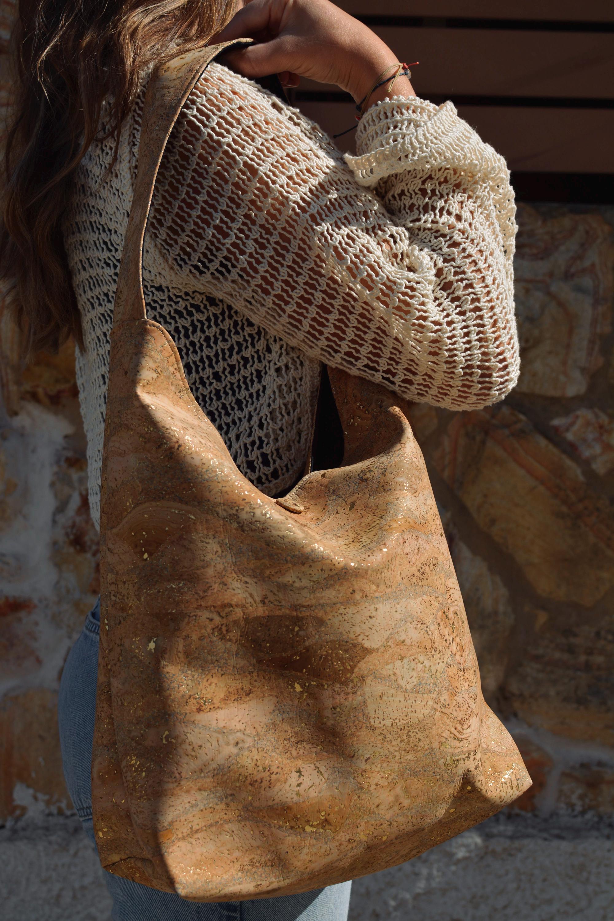 Cork Hobo Bag-Slouchy Bag-Cork Handbag-Vegan Leather-Cork Shoulder Bag-Large Tote-Cork Tote Bag-Womens Shoulder Bag-Carryall Bag-Cork Bag