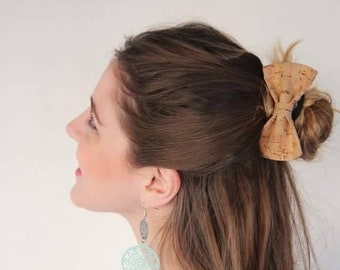 Cork Bow-Hair Bow-Big Bow-Cork Hair Bow-Large Hair Bow-Christmas Gift-Elastic Band Bow-Hair Elastic Tie-Gift for Her-Girly Bow-Hair Bun Bow