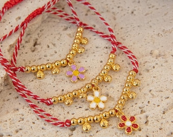 Daisy Jewelry-Martisor Bracelet-Martaki-Daisy Bracelet-Martis Bracelet-Red White Bracelet-Boho Bracelet-Spring Bracelet-Chic Bracelet