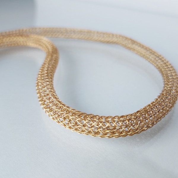 Gold plated tube chain, knitted chain with magnetic clasp
