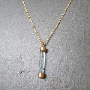Aquamarine crystal pendant on gold-filled chain, gold-plated
