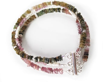 Tourmaline bracelet three-stranded pearl bracelet silver bracelet multi-stranded