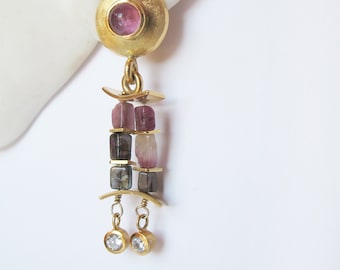 Elaborately crafted tourmaline ear clips, 24 carat gold plated, ear clip pendant