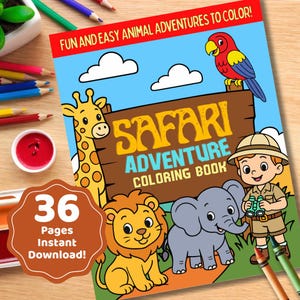 Safari Adventure Coloring Book for Kids | 30 Cute Pages | Digital Download Printable PDF