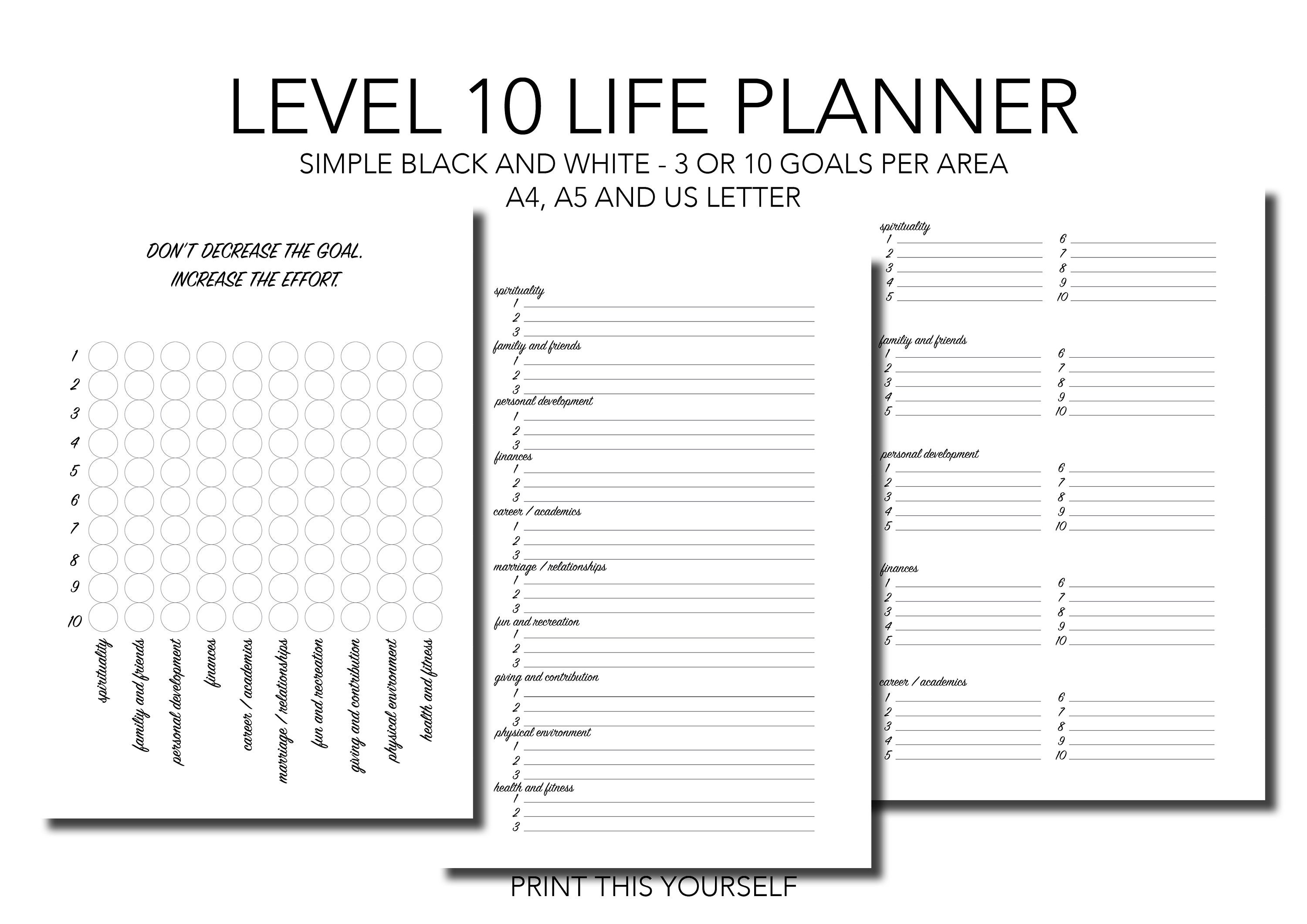 Level 10 Life Planner. Printable Goal Planner. Wheel of Life Goals