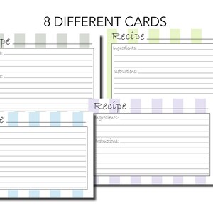 Printable recipe cards. Striped pastel tone. Pastel recipe card. Printable pastel recipe cards. Gift for her. For recipe organisation. image 3