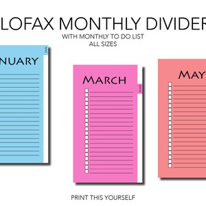 Printable Filofax Monthly Dividers With to Do List. 12 Filofax Dividers ...