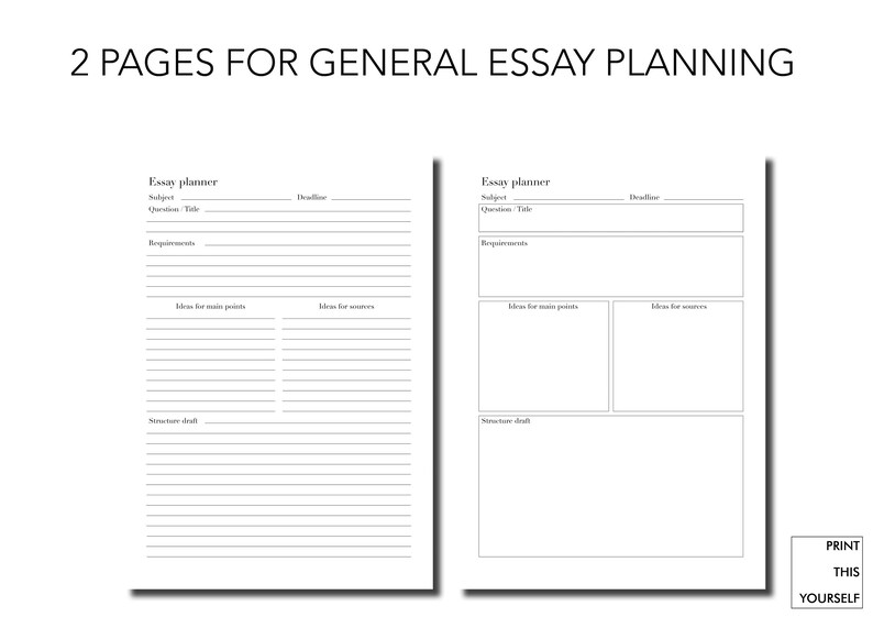 Academic Essay Planner. Printable Essay Organisation Planner. Printable ...