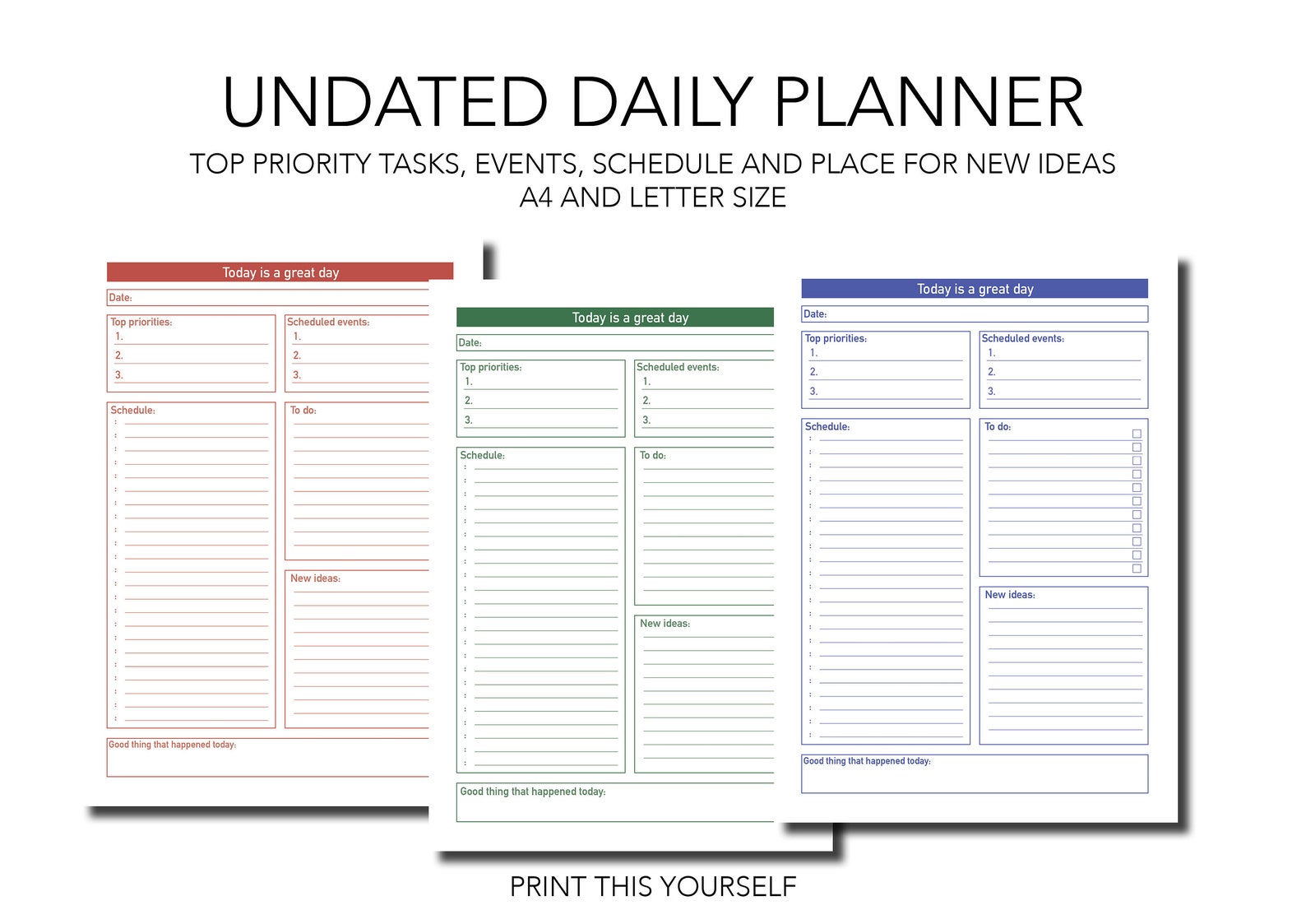 Positive Daily Planner. Printable Undated Page for Daily - Etsy