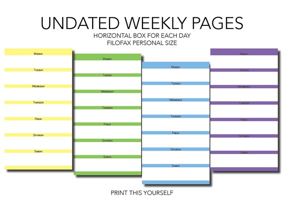 Printable Filofax Insert Week on a Page. Printable Filofax | Etsy