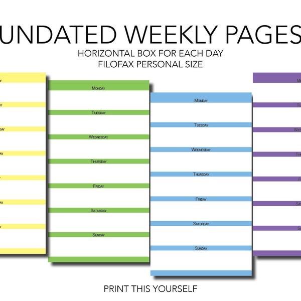 Printable Filofax insert - week on a page. Printable Filofax weekly planner. Filofax weekly planner printable. Pastel tone for Filofax.