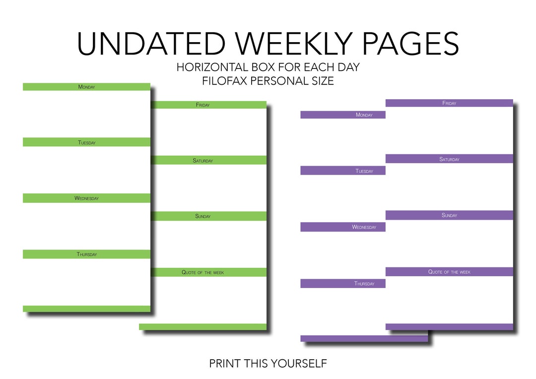 Printable Filofax Planner Week on Two Pages. Weekly Planner Printable ...