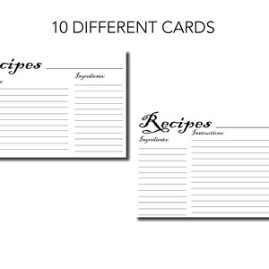 Printable Recipe Cards. Black and White. Bundle of 10 Printable Simple ...