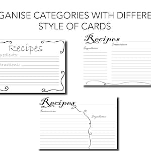Printable Recipe Cards. Black and White. Bundle of 10 Printable Simple ...