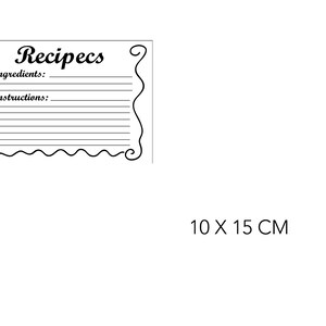 Printable Recipe Cards. Black and White. Bundle of 10 Printable Simple ...